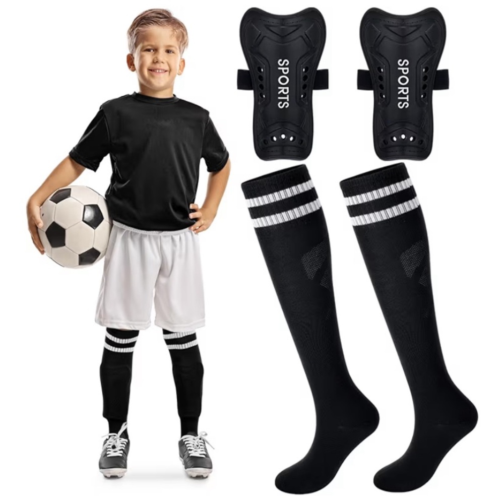 Syhood Black soccer shine guards and socks in small